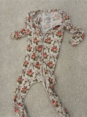 Posh Peanut Floral One-Piece Romper in Cream and Pink